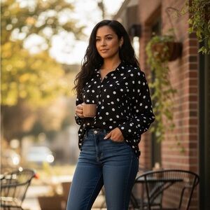 Notations Black and White Polka Dot Button Down Shirt